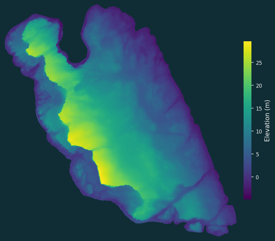 Withem Island digital surface model, coloured by elevation